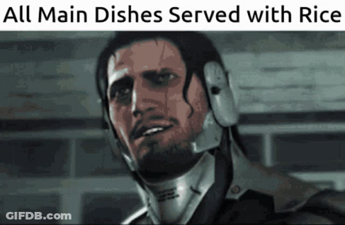 Man In Helmet All Main Dishes Served With Rice GIF
