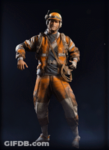 Man In Helmet And Orange Overalls In Dark GIF