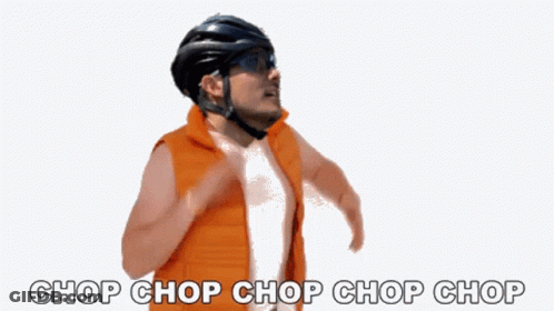 Man In Helmet And Orange Vest Saying Chop Chop GIF