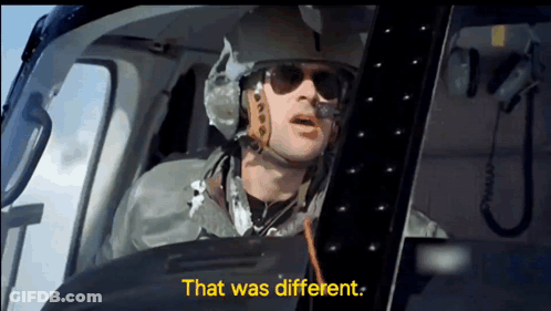 Man In Helmet And Sunglasses Says That Was Different GIF