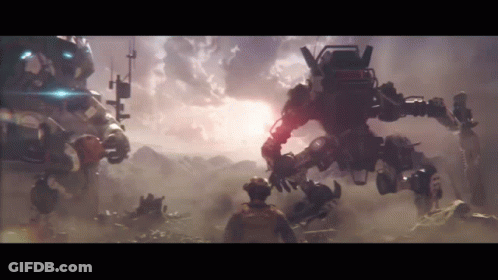 Man In Helmet Facing Robot GIF