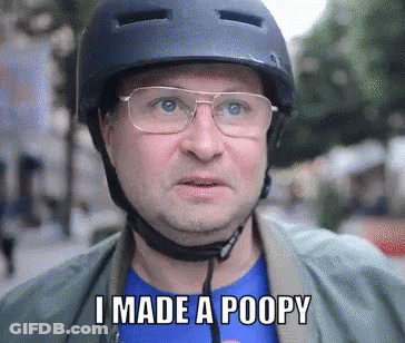 Man In Helmet Glasses Blue Shirt Says I Made A Poopy GIF