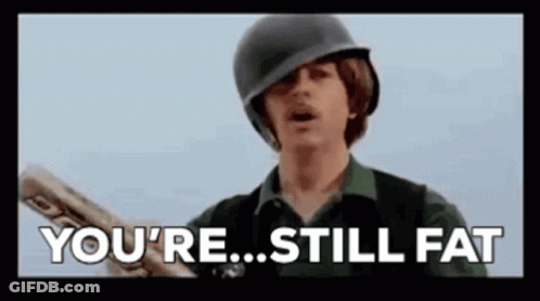 Man In Helmet Holding Bat Saying You're Still Fat GIF