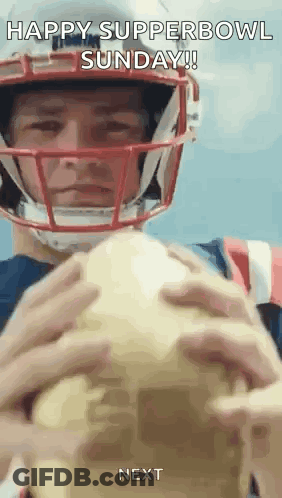 Man In Helmet Holding Football Happy Supperbowl Sunday GIF