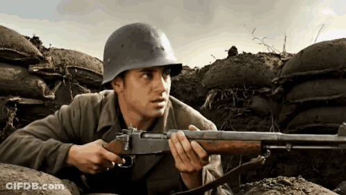 Man In Helmet Holding Gun GIF