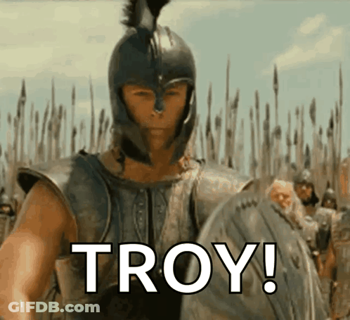 Man In Helmet Holding Troy Shield GIF