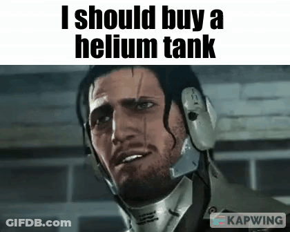 Man In Helmet Making Funny Face Talking About Buying Helium Tank GIF