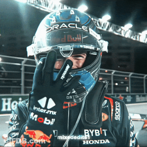 Man In Helmet Saying Oracle Red Bull GIF