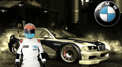 Man In Helmet Standing In Front Of BMW GIF