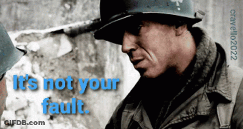 Man In Helmet Talks To Another Man Saying It's Not Your Fault GIF