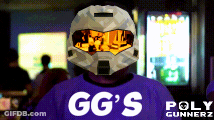Man In Helmet With GG's Poly Gunnerz Shirt GIF