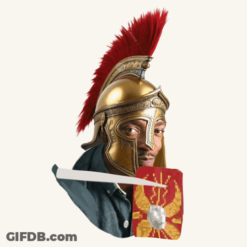 Man In Helmet With Red Crest And Red Shield GIF