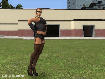 Man In High Heels And Stockings In Grassy Field GIF