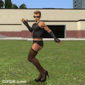 Man In High Heels And Stockings On Green Field GIF