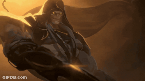 Man In Hood With Glowing Eyes In Dark Room GIF