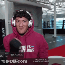 Man In Hoodie Saying UFC With Headphones GIF