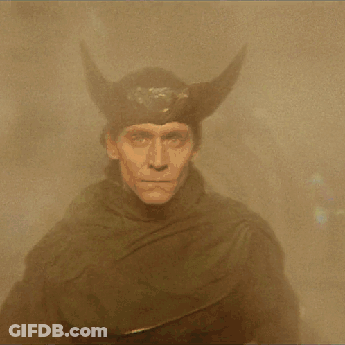 Man In Horned Helmet Flying With Arms Outstretched GIF