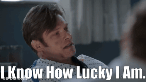 Man In Hospital Gown With I Know How Lucky I Am GIF
