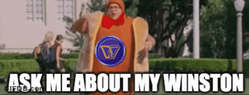 Man In Hot Dog Costume Saying Ask Me About My Winston GIF