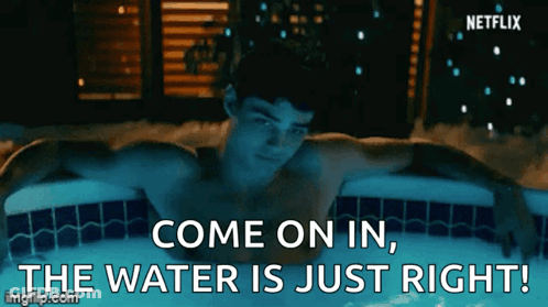 Man In Hot Tub Saying Come On In The Water Is Just Right GIF
