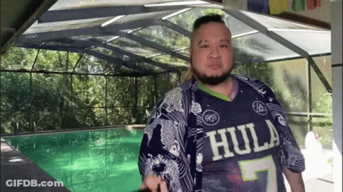 Man In Hula Jersey At Pool GIF