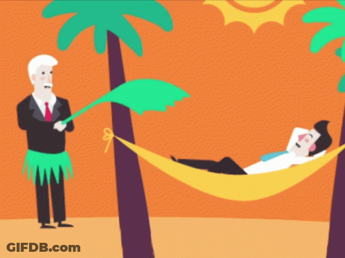 Man In Hula Skirt Next To Man In Hammock GIF