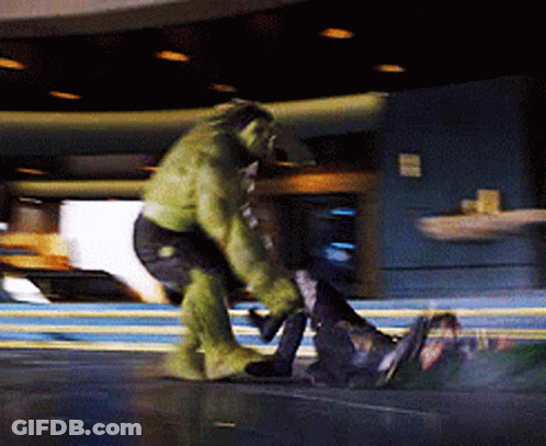 Man In Hulk Costume Standing Next To Man In Suit GIF