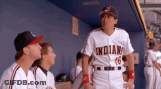 Man In Indians Uniform Talking In Dugout GIF