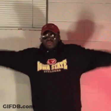 Man In Iowa State Sweatshirt Arms Outstretched GIF