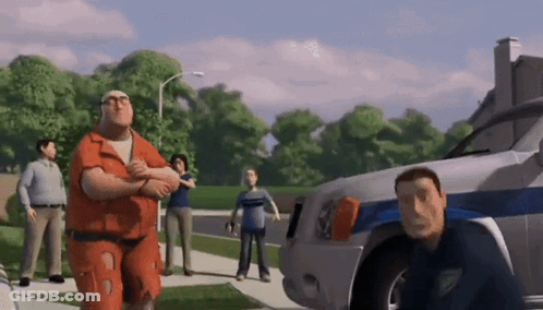 Man In Jail Uniform In Front Of Police Car GIF