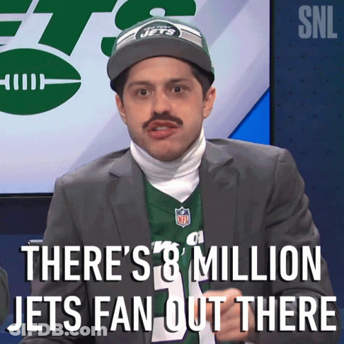 Man In Jets Hat Saying There's 8 Million Jets Fans GIF