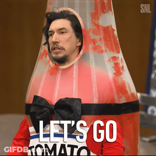 Man In Ketchup Bottle Costume Saying Let's Go GIF