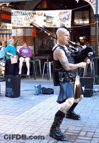 Man In Kilt Playing Bagpipes In Front Of Los Angeles Sign GIF
