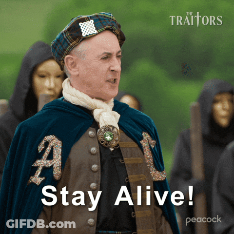 Man In Kilt Says Stay Alive On Peacock GIF