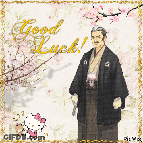 Man In Kimono Next To Hello Kitty GIF