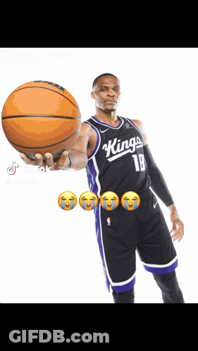 Man In Kings Jersey Holding Basketball GIF
