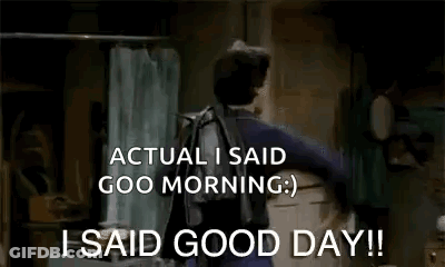Man In Kitchen Arms Up Saying I Said Good Day GIF