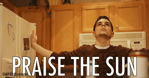 Man In Kitchen Praise The Sun GIF
