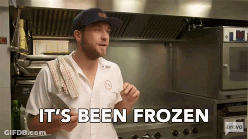 Man In Kitchen Saying It's Been Frozen GIF