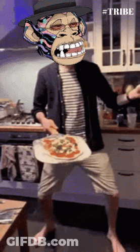 Man In Kitchen With Monkey Mask GIF