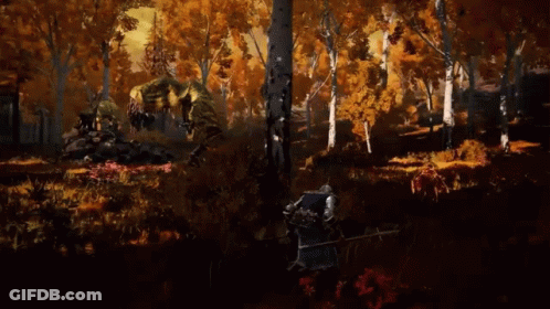 Man In Knight's Armor Walking Through Woods GIF
