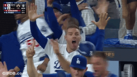 Man In LA Dodgers Hat In Stands GIF