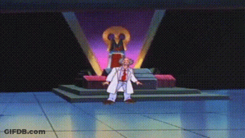 Man In Lab Coat Before Skull Throne GIF