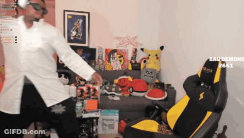 Man In Lab Coat Dancing By Couch And Yellow Chair 2661 GIF