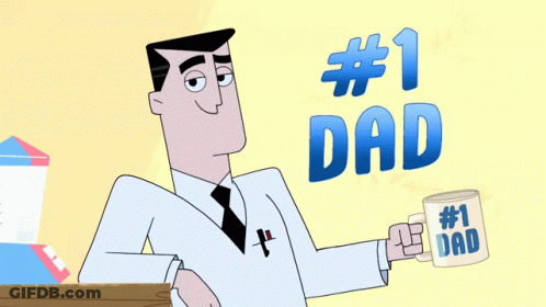 Man In Lab Coat Holding #1 Dad Mug GIF