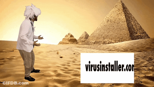 Man In Lab Coat In Front Of Pyramid And Virusinstaller.com Logo GIF