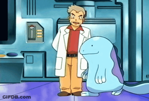 Man In Lab Coat Next To Blue And Purple Cartoon Character GIF