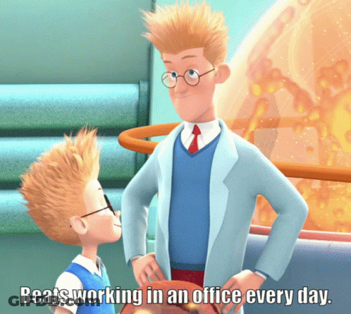 Man In Lab Coat Next To Boy In School Uniform Beats Working In An Office Every Day GIF