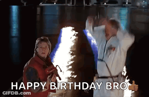 Man In Lab Coat Thumbs Up Man In Red Jacket Saying Happy Birthday Bro GIF