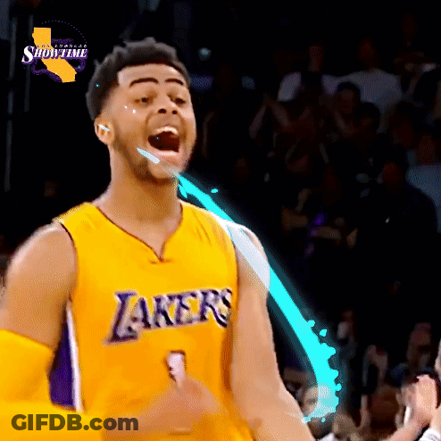 Man In Lakers Jersey Celebrating GIF